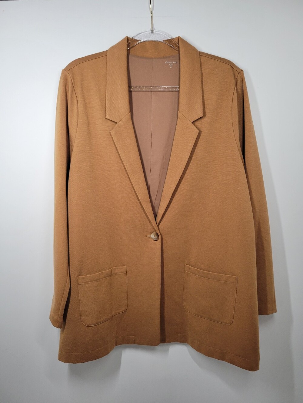 Garnet Hill Light Brown Wool Tencel Blend Knit Blazer Jacket Women Size 16